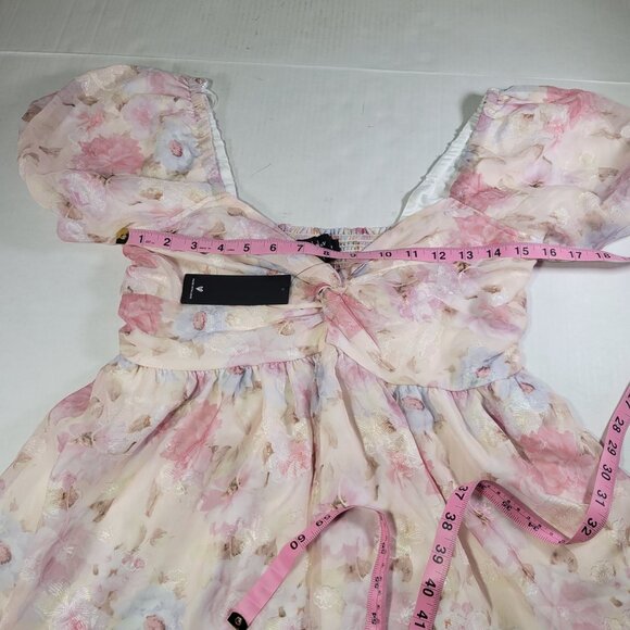 Lulus Fresh Florals Cream Floral Print Puff Sleeve Mini Dress Size M - Picture 5 of 6